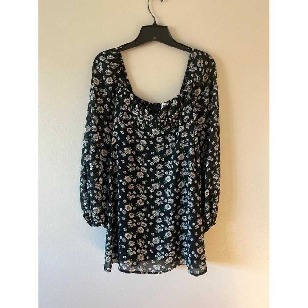 Princess Polly Delaney Long Sleeve Mini Dress Black Daisy Floral Size 4